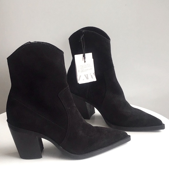 Zara Shoes - Zara leather western Black Suede heeled Ankle Boots